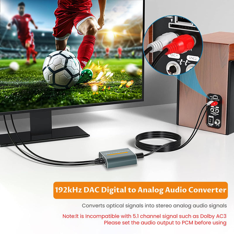 192kHz Optical to 3.5mm Digital to Analog Audio Converter with Volume Control, Aluminium Digital Optical to RCA Adapter Built-in Amplifier Chip with SPDIF Cable and 3.5mm to RCA Cable DAC Converter 1