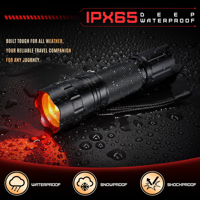 DARKBEAM Red Light LED Flashlight Tactical USB Rechargeable Stepless Dimming, Flood/Spot Portable Handheld Redlight for Night Hunting, Camping, Observation, Fishing, Astronomy, Rescue, Stargazin Pocket-size (501M)