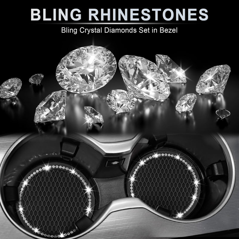 JUSTTOP Car Cup Holder Coaster, Insert 2 Pack Universal Auto Anti Slip, Bling Crystal Rhinestone Car Interior Accessories-Black 2pcs-black Bling coaster(2 pack)