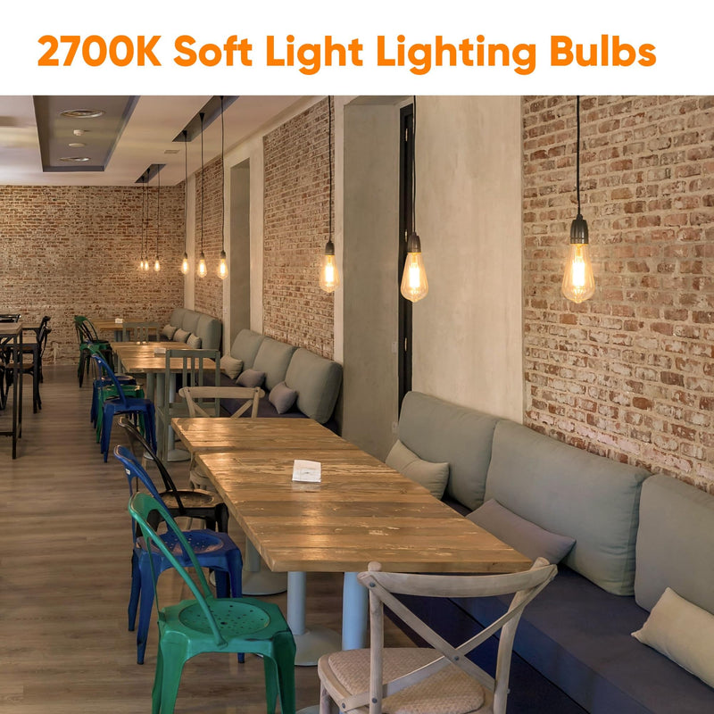 WIHTU LED Light Bulbs, Bright Vintage 6W LED Edison Bulbs, St58 2700K Warm Light with CRI 85+, E26 Standard Base, 900LUM, Non-Dimmable, Clear Glass, Pack of 12 12 Pack 2700k Warm White