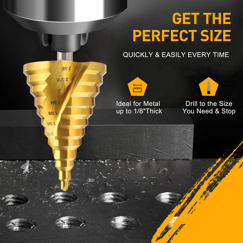Spiral Groove Step Drill Bit, 12 Steps High-Speed Steel 1/4" to 2-3/8", Large Step Drill Bits for Cutting Holes in Iron Aluminum Copper Plastic Wood