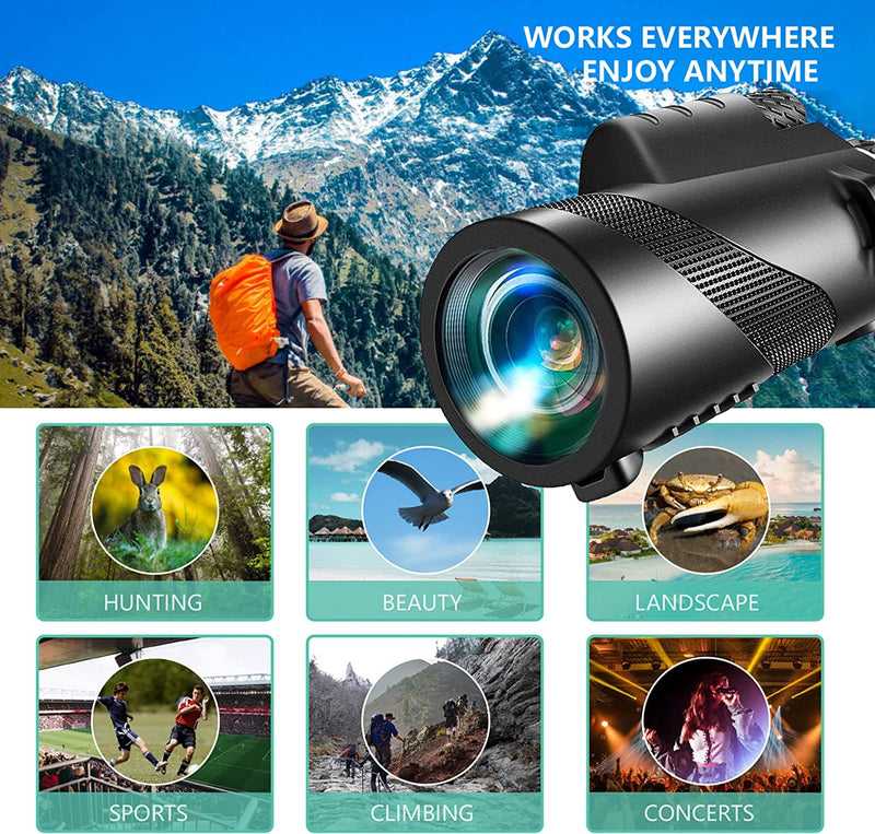 80X100 Monoculars for Adults High Power Monocular Telescope for Smartphone Wildlife Bird Watching Hunting Camping Travel Scenery with Smartphone Holder & Tripod black-a