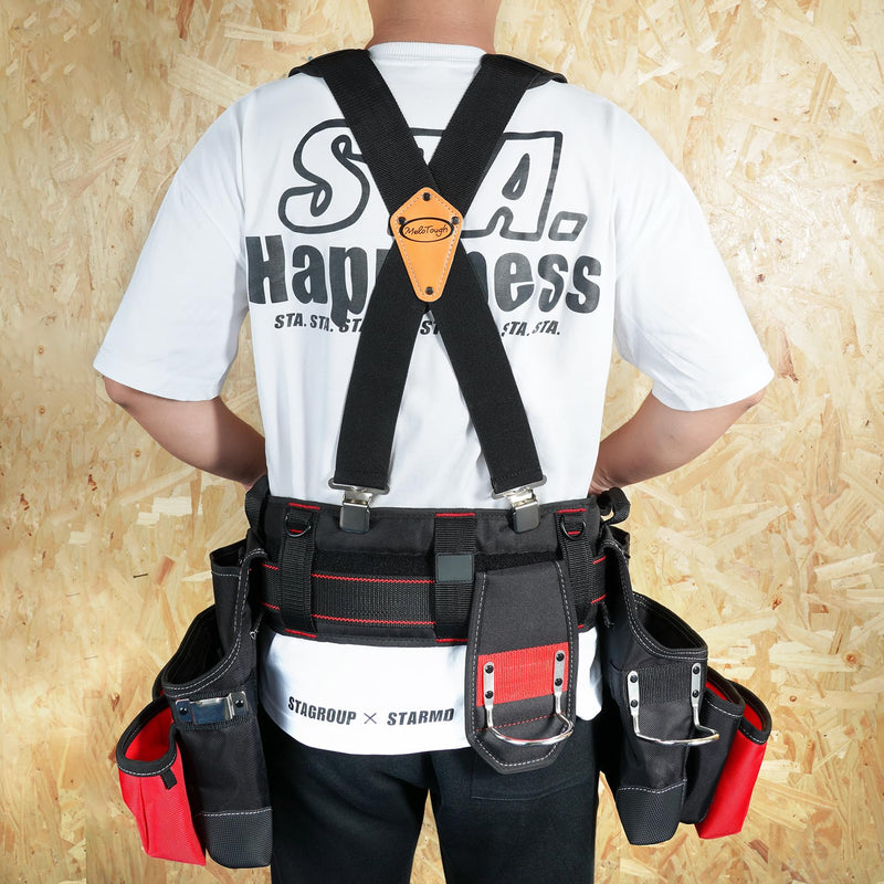MELOTOUGH Tool Belt Suspenders Work Belt Suspenders for Heavy Duty Work Movable shoulder Padded Suspenders for Tool Belt (Black),Gifts for Men