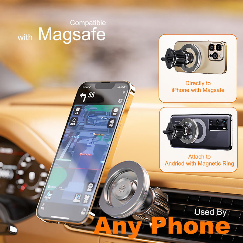 for Magsafe Car Mount for iPhone, Aluminum Alloy Vent Mount,Magnetic Phone Holder for Car,Cell Phone Car Mount,Strong Magnet,for iPhone 12,13,14,15,16 pro max and Android (Silver) silver