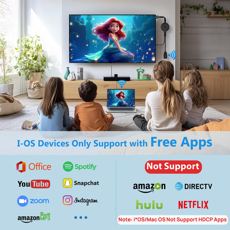 2026 Wireless HDMI Display Adapter 4K, Portable WiFi Casting Dongle, Screen Mirror Video/Audio for Phone, Pad, Android, Tablet, Laptop, Windows to TV/Monitor/Projector, Miracast, Airplay, DLNA 18cm Grey