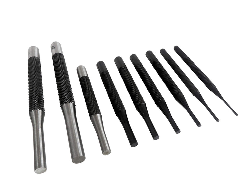 Taytools 466125 18 Piece Roll Pin Punch Set with 8 Inch Long and 4 Inch Short Pins, Includes Sizes 1/16 Through 3/8 Inch, Automatic Center Punch in Canvas Storage Pouch