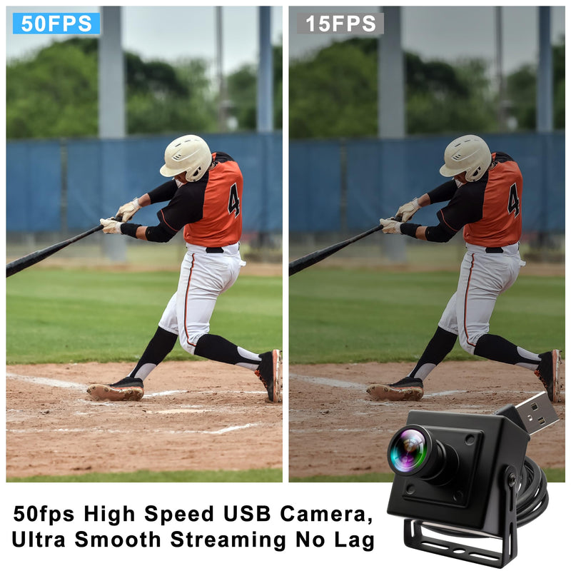 50FPS USB Camera Global Shutter High Speed Golf Swing USB Webcam with Wide Angle No Distortion Color Lens USB2.0 Plug and Play for Slow Motion Industrial Machine VR Robotic Vision 110 Degree No Distortion Lens