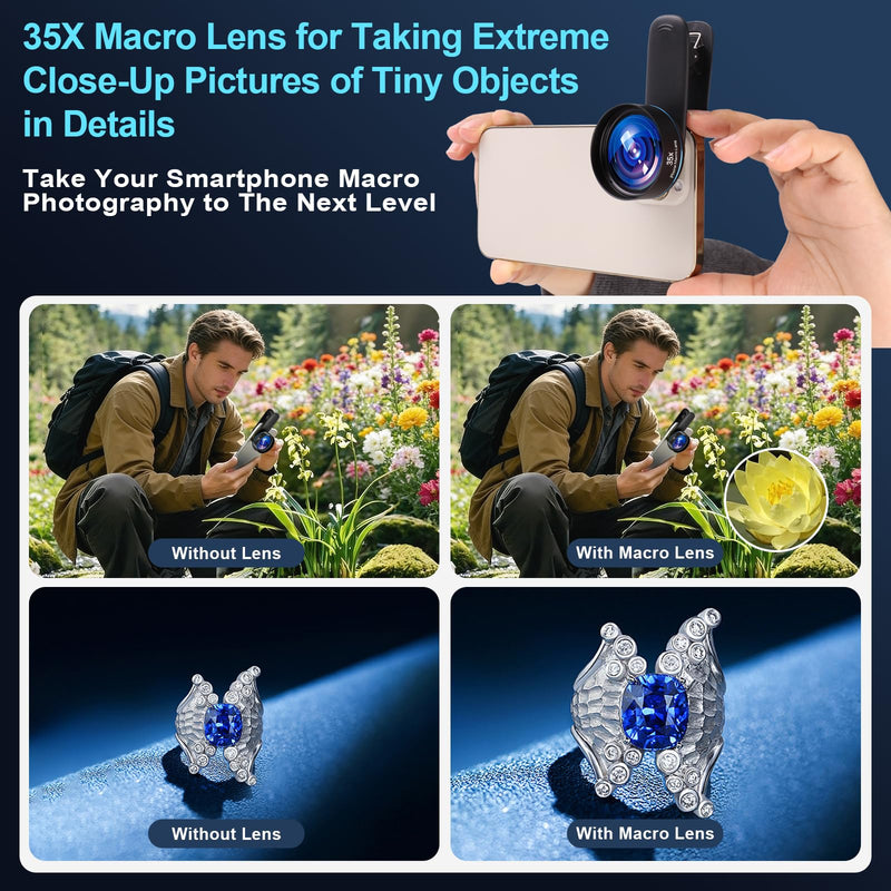 35X Professional Upgraded Macro Lens for Smartphones,with Universal Clip，Long Shooting Distance of 45-95mm, Macro Photography of Flowers,Insect and Jewelry,Compatible with iPhone and Android Phones