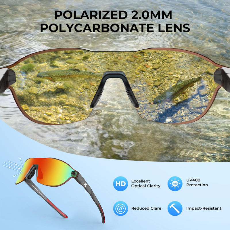 KastKing Nizini Polarized Sports Fishing Sunglasses, With PuriVex Protective Lens Coating, Rimless Wrap Design, Men Women A: Matte Smoke Crystal Frame, Burgundy Mirror