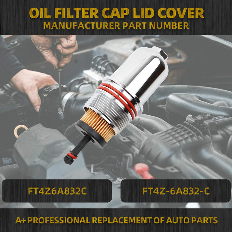 Dasbecan Oil Filter Cap Lid Cover Compatible with Ford Fusion/F-150 2.7L V6/EcoBoost Replaces# FT4Z6A832C FT4Z-6A832-C Aluminum Housing