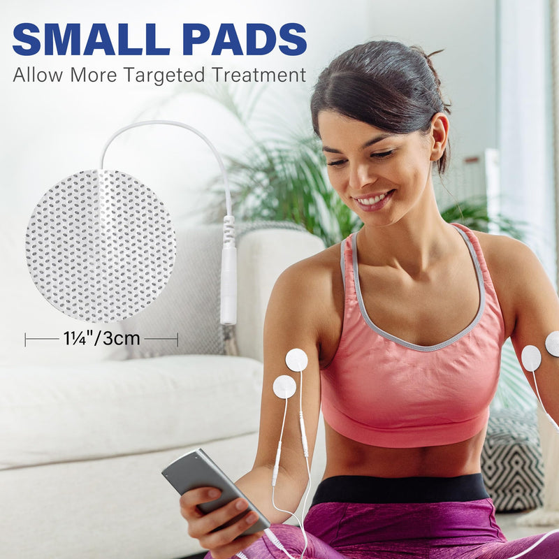 LotFancy TENS Unit Electrode Pads, 40PCS Round Electrodes Pads, 1.25" Reusable TENS Pads for EMS Muscle Stimulator, with 2.0 mm Pigtail Connectors 40 Count (Pack of 1)