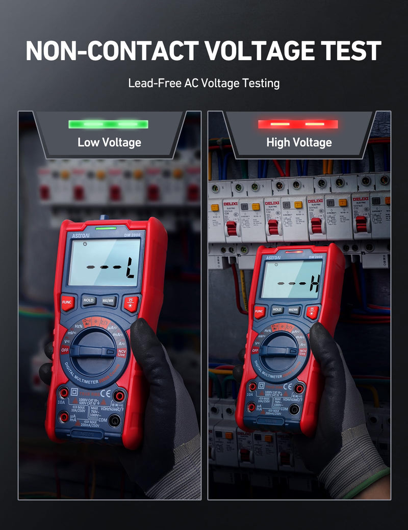 AstroAI Digital Multimeter Tester TRMS 20000 Counts with Higher Resolution Auto-Ranging Voltmeter; Accurately Measures Voltage Current Resistance Diodes Continuity Duty-Cycle Capacitance Temperature