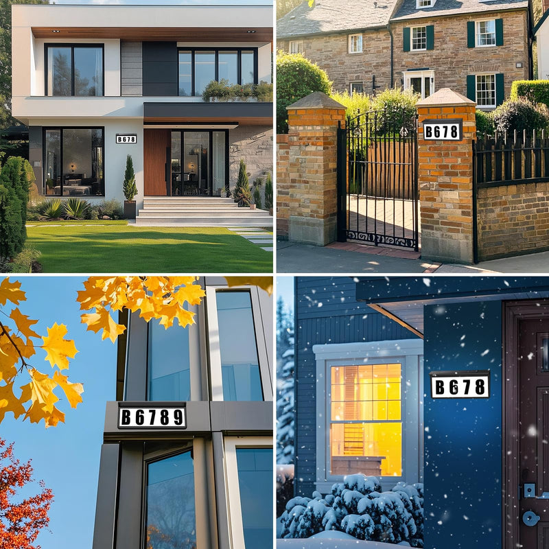 Solar-Powered LED Address Sign, IP65 Waterproof House Numbers with Dual Colors (3000K/6000K) for Door Mailbox Wall, Includes Mounting Kit