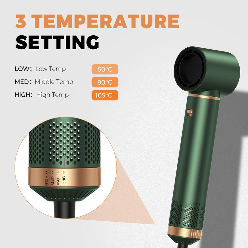 OKWRAP 5 in 1 Hair Styler, Airbrush 5 in 1 Hairstyler, Air Styler 5 in 1 | Air Brush Hair Styler with Ionic Air Curler, Hair Dryer, Hot Air Brushes for Drying, Curl, Straight, Volumise and Smooth Green Gold