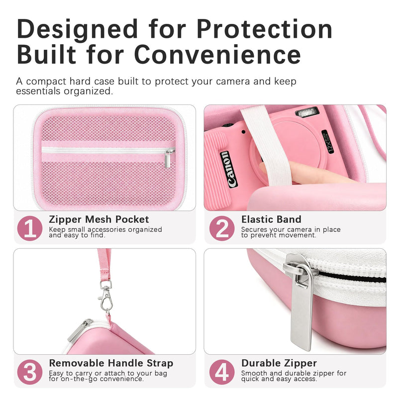Case for Canon PowerShot ELPH 360 HS A/360 HS/360/650 Digital Camera | Canon PowerShot ELPH 360 HS A/ 360 HS/ 360/ XY 650 Hard Carrying Case + Soft Silicone Cover with Removable Lens Cover, Pink