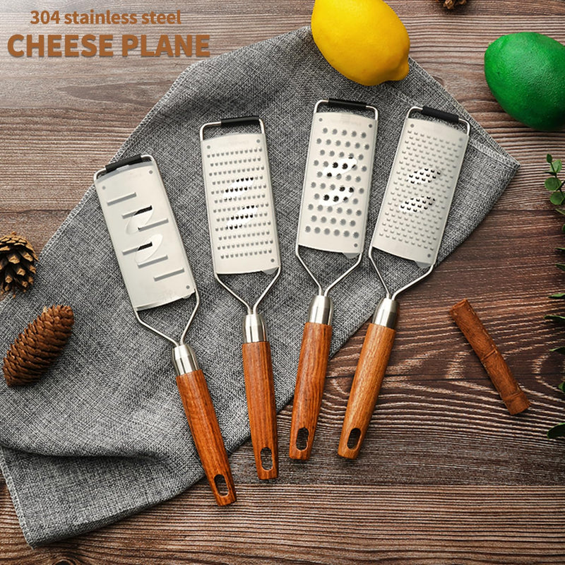 Professional Cheese Grater Stainless Steel,Multi-Purpose Grater With Wood Handle for Cheese, Ginger, Lemon, Garlic, Nutmeg,Fruits,Chocolate & Spices-Wideboard (4PCS) 4PCS