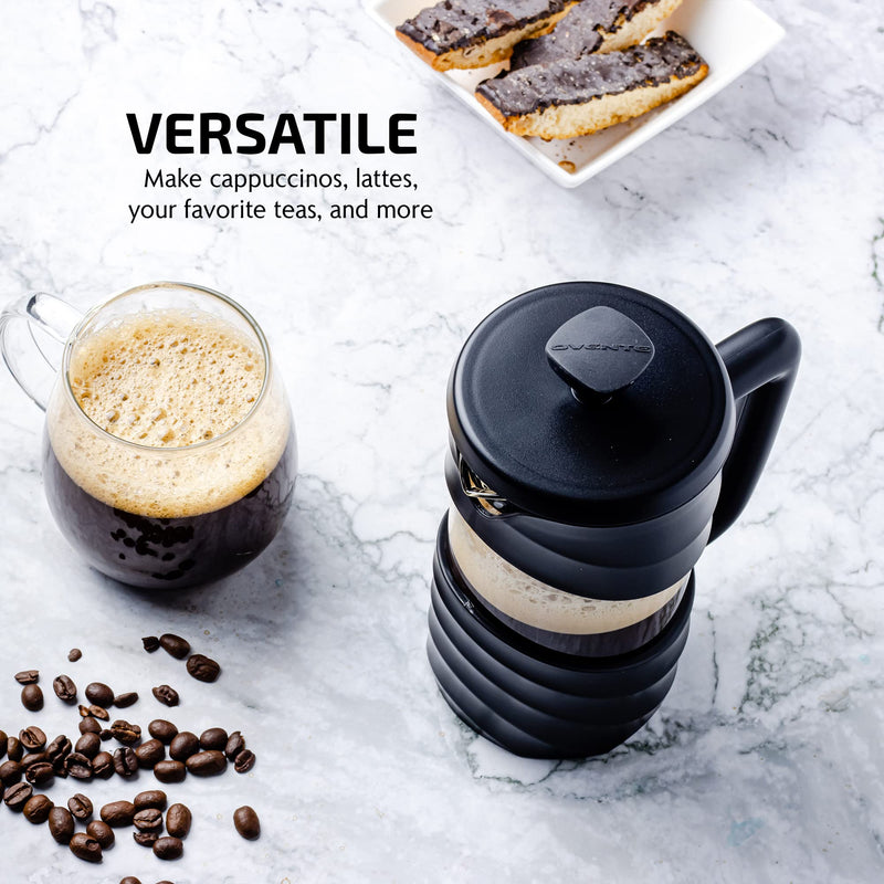 OVENTE French Press Coffee Maker 20 Ounce with Heat Resistant Borosilicate Glass & Stainless Steel 4-Level Filtration System, Portable Cold Brew Coffee Maker for Travel, Camping or Gift, Black FPW20B