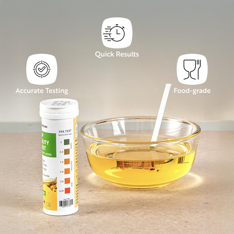 Restaurantware 3.8 x 1.3 Inch Restaurant Test Strips 100 Low Range Food Service Test Strips - Food Grade Easy To Use Paper Fryer Oil Test Kit FFA Concentration Ratings Quick Results