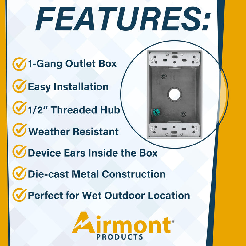 Weatherproof Outdoor Electrical Box – 1 & 2-Gang Die-Cast Aluminum Outlet Box, Cover & Kit for Wet Locations, Patio Lighting, Deck Outlets & Exterior Receptacles (Complete Kit, 1-Gang) Complete Kit