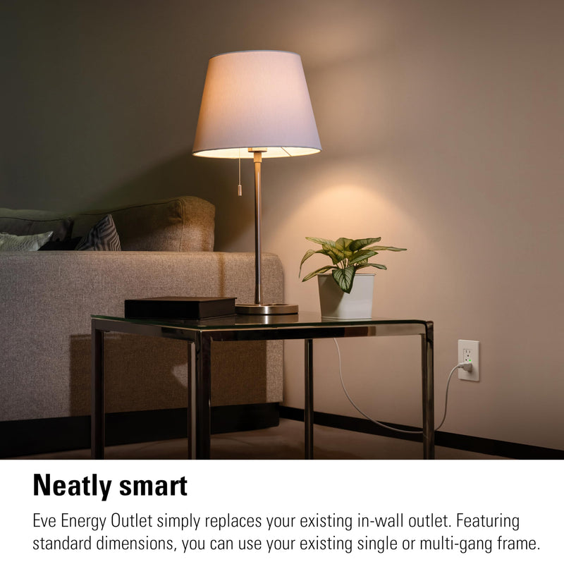 Eve Energy Outlet (Matter) – Smart Outlet & Power Meter, App & Voice Control, No Bridge, Thread, Works with Apple Home, Alexa, Google Home, SmartThings, 100% Privacy, Requires Thread Border Router Single