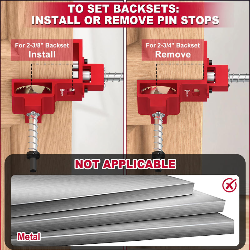 Door Lock Installation Kit for 1-3/8" and 1-3/4" Wooden Doors with Guide Template, Aluminum Alloy Door Hole Drilling Kit, Door Lock Jig Clamp Design Fits 2-3/8" and 2-3/4" Backsets, Drill Bit Included