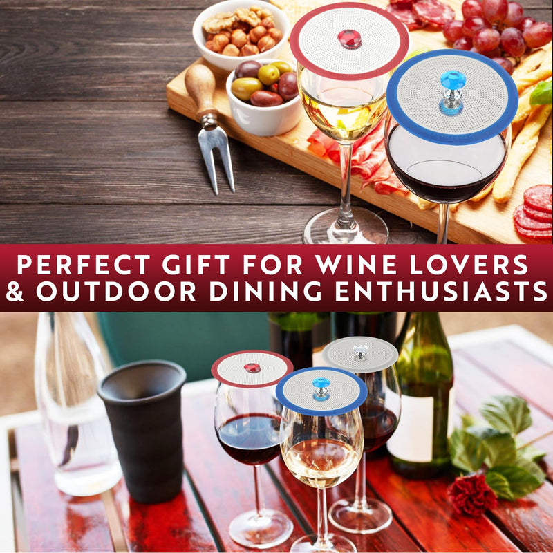 Luxury Stainless Steel Wine Glass Covers - Set of 4 Bug-Free Outdoor Drink Cup Covers for Vino, Coffee, Tea, Beer. Keep Drinks Free from Flies, Bees, and Insects!