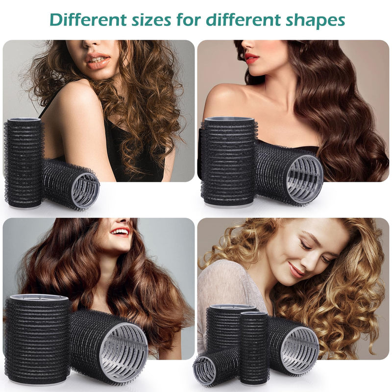  [AUSTRALIA] - 33PCS Hair Curlers Rollers with Clips,GeeRic Hair Rollers Set 3 Sizes 48mm 38mm 28mm with12PCS Duckbill Clips Hair Rollers for Long Medium Short Thick Fine Volume Bangs Black