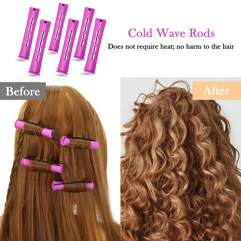 30 PCS Perm Rods Set, 0.75 Inch Medium Size Hair Curlers Rollers, Perming Rods with Elastic Rubber Band, Non Slip Plastic Hair Perm Kits for Fashionable Curly Hair, Hairstyle Styling (Purple)