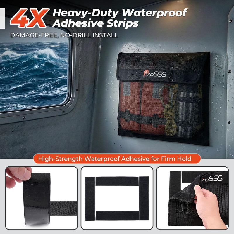 Boat Storage Mesh Bag with Secure Closure Flap - 13.7" x 9.8" - Upgraded Leak-Proof Design/Adhesive Backing/Perfect Boat Organizer-Boat Accessories-Keeps Contents Secure in Rough Waters 1