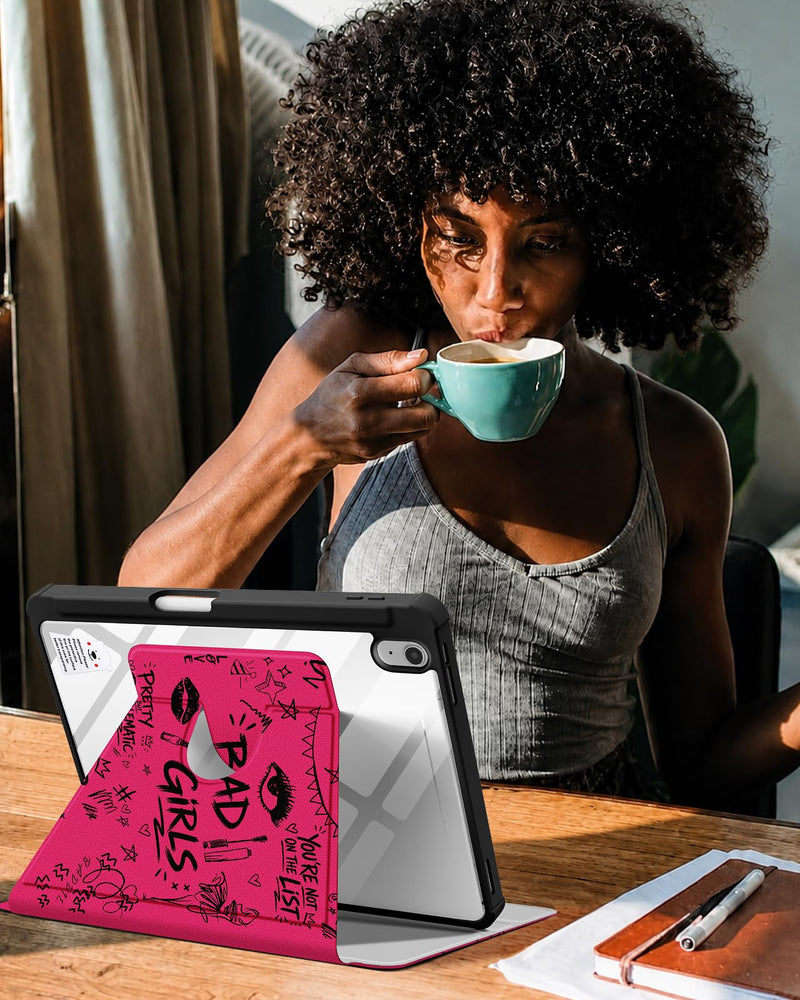 360 Rotating Stand Folio Smart Case for iPad with Pencil Holder | for iPad 11th Gen A16 11 inch 2025/10th Gen 10.9 inch 2022, Auto Sleep/Wake, Women Girls, Notebook Design for iPad 11inch (A16)/ iPad 10.9 inch