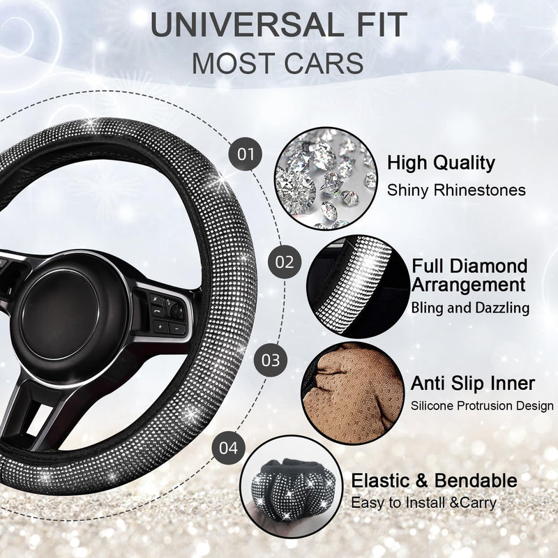 NBTEPEM 8 pcs Bling Car Accessories Set for Women, Steering Wheel Cover, Sparkly Seat Belt Covers, Bling Gear Shift Cover, Universal Fit Most Cars (Silver Diamond) Silver Diamond