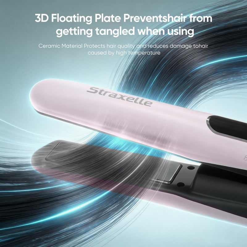 Mini Cordless Hair Straighteners and Curler,5000mAh Rechargeable Travel Straighteners Cordless with LED Display,2 in 1 Portable Flat Iron Hair Straightener 3 Temp Levels for Fine to Thick Hair (Pink) Pink