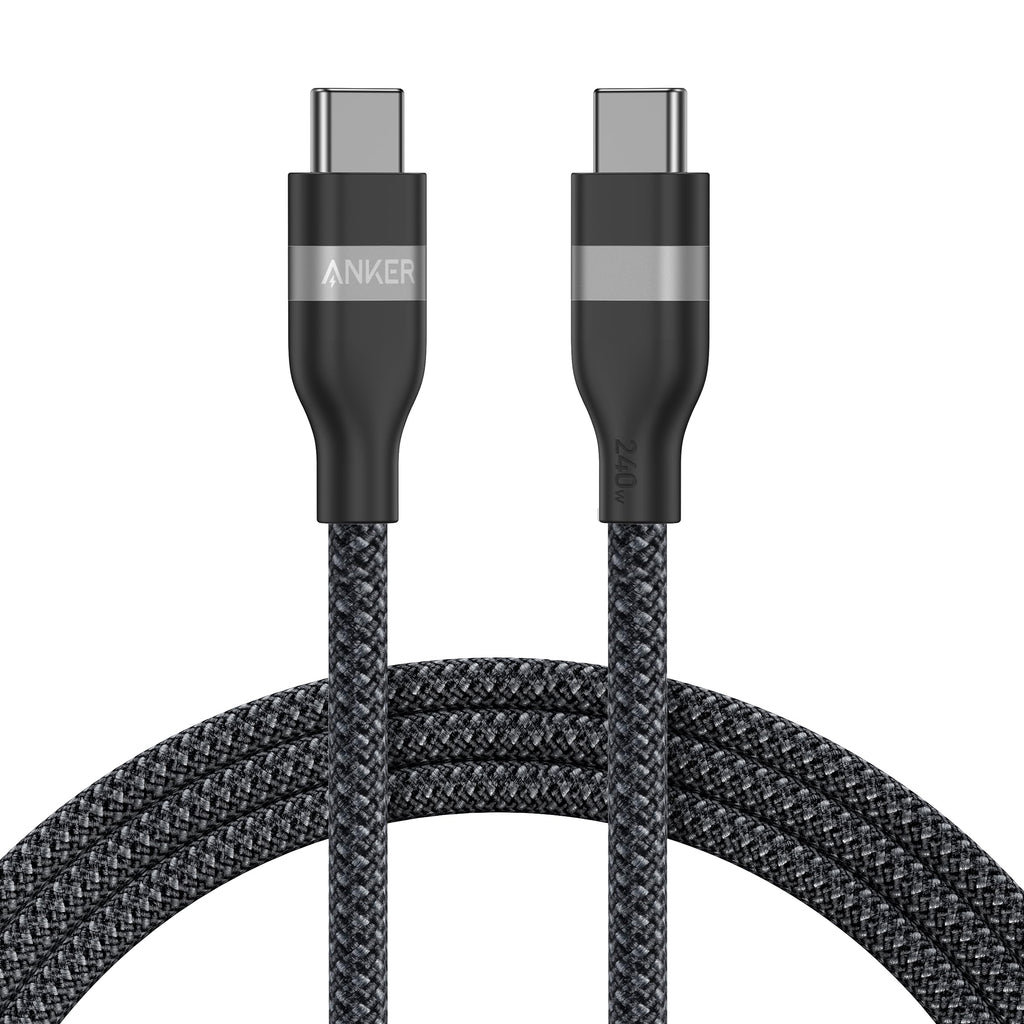 Anker USB C Cable, 240W 6 ft Upcycled-Braided USB C to USB C Cord, Type C Charger Fast Charging Cable for iPhone 15/15 Pro/15 Plus/15 Pro Max, MacBook Pro, iPad Pro, iPad Air 4, Galaxy S23, and More 6ft Black