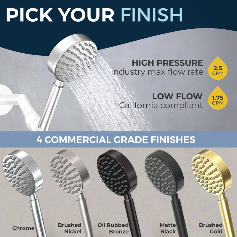 HammerHead Showers® Solid Metal Hand Held Shower Head - MATTE BLACK - 1.75 Low Flow Shower Heads 4 Inch Spray Wand | Made from 304 Stainless Steel with Silicone Nozzles 1.75 GPM