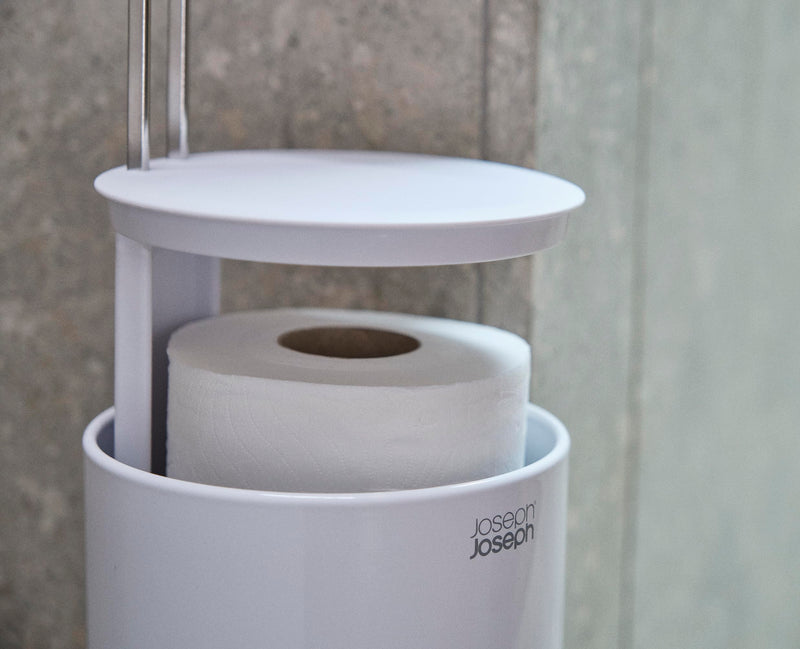 Joseph Joseph EasyStore Toilet Paper Holder Stand, Concealed Storage, Holds 3 Spare Rolls, Gloss White