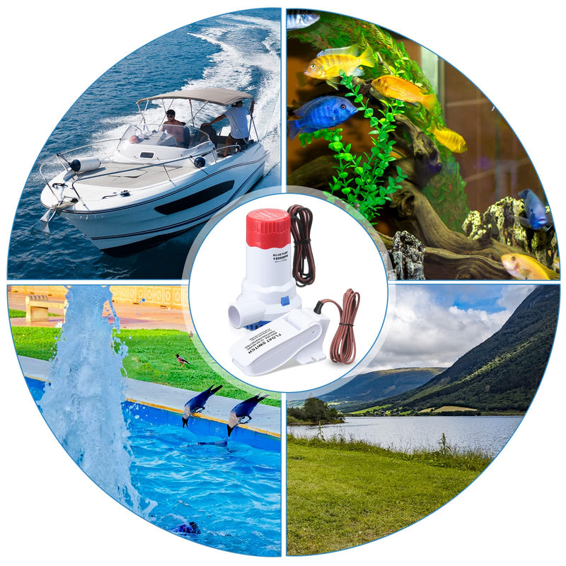 12 V 1500 GPH Bilge Pump Marine Boat Bilge Water Pump with Automatic Bilges Pumps Float Switch 12 V 24 V 32 V for Boats Ponds