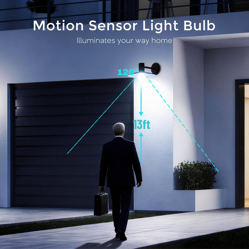 6 Pack Motion Sensor Light Bulbs, 12W(100W Equivalent) Motion Detector Light Bulb, Dusk to Dawn E26 Led Emergency Lightbulbs Indoor Outdoor for Hallway Porch Garage