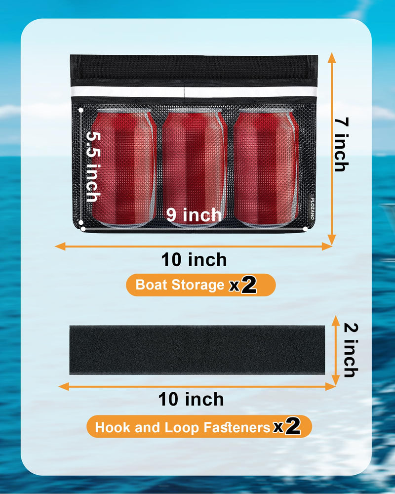 PLOZANO Boat Storage Accessories, 2PCS Closable PVC Reflective Self-Adhesive Universal Boat Caddy Organizer Mesh Bag for Gloves, Tools, Tackle, Gear 10"*7"