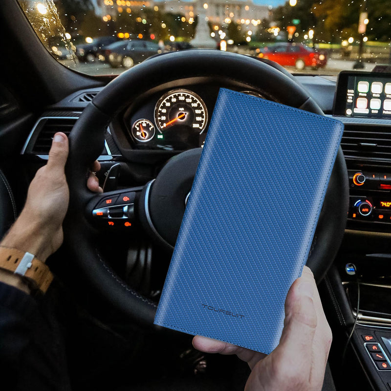 TOURSUIT Car Registration and Insurance Card Holder, Vehicle License Document Glove Box Compartment Organizer, Essential Car Wallet Case for Driver Auto Owners (Carbon Blue) Carbon Blue