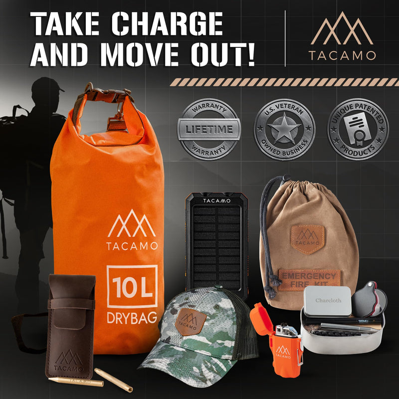 TACAMO® 10L Dry Bag Waterproof Backpack for Camping Gear, Waterproof Bag for Canoeing or Backpacking - Roll Top, Small, Watertight, Floating Dry Sack for Kayak Accessories, Travel Bag for Hiking Safety-Orange 10 Liter