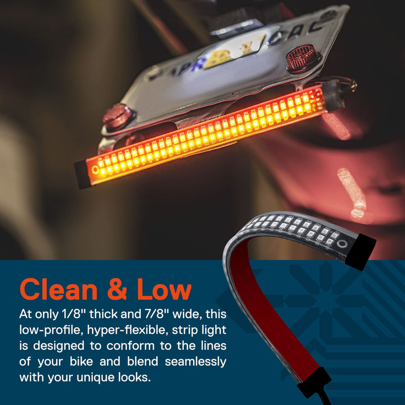 TRUE MODS 1pc 8" LED Motorcycle Turn Signal & Brake Taillight Strip [Waterproof] [Dual Row] [RED Tail & Brake] [AMBER Sequential Blinker] Self Adhesive Surface Mount Flexible Lamp for ATV Dirt Bike 1pc 8" Tail Light w/ Amber Sequential