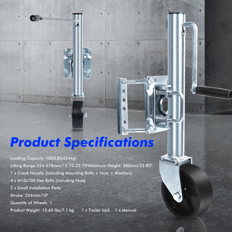 MaxxHaul 70148 10" Lift Swing Back Trailer Jack with Single Wheel - 1000 lbs. Capacity 10" Lift Single Wheel- 1000 lbs Capacity