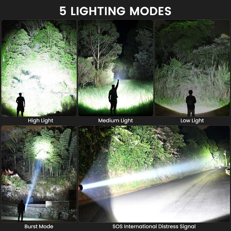 3 Pack Rechargeable Flashlights High Lumens, 99,000 Lumens Super Bright LED Flashlight for Home Camping, Handheld Flash Light Waterproof Flashlight with 5 Modes & Adjustable Function