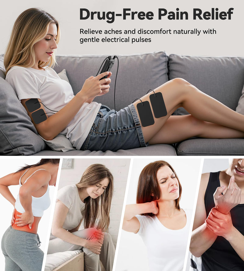 TENS Unit Muscle Stimulator for Pain Relief, 3-in-1 EMS TENS Machine with 28 Modes, 40 Intensity Levels, Dual Channel Rechargeable Massager with 8 Pads for Back, Neck, Shoulder, Sciatica