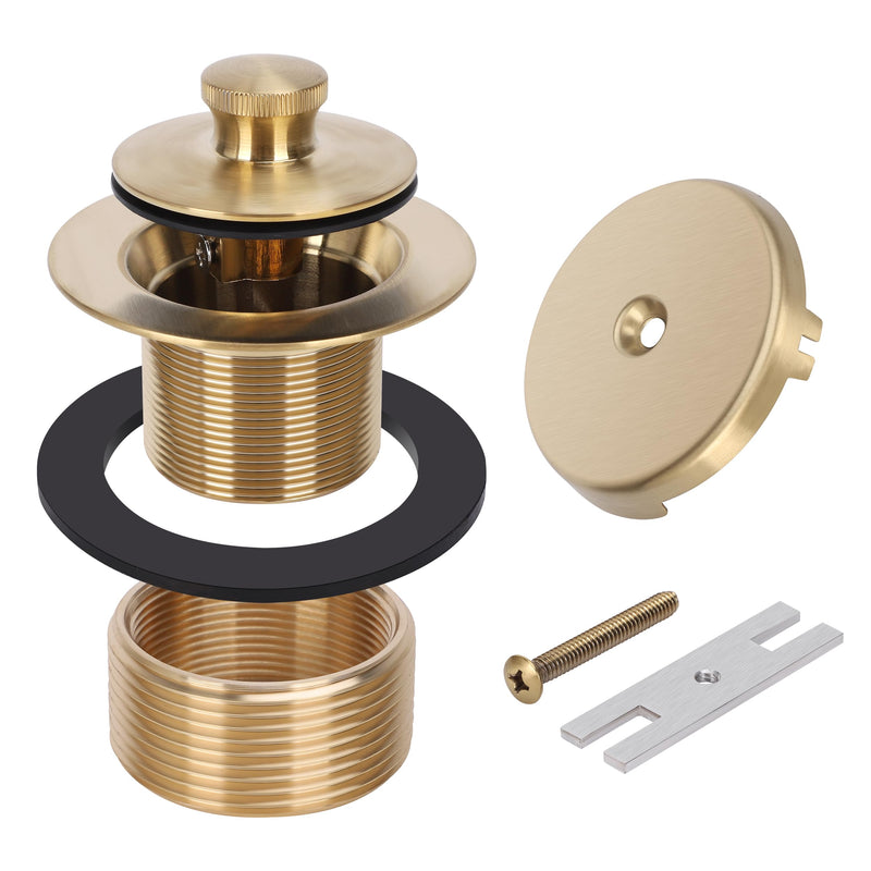 PRIMSOPH Lift Turn Tub Drain Trim Kit with One Hole Overflow Faceplate Conversion Kit Assembly Universal Fine Coarse Thread Replacement Brushed Gold
