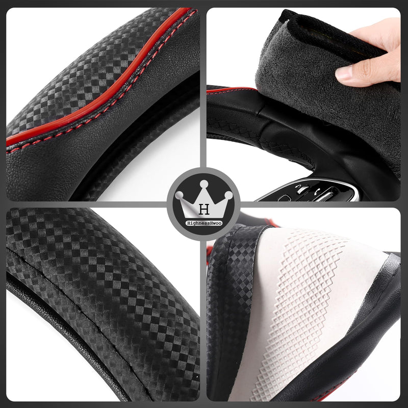 3D Car Steering Wheel Cover Comfort Grip Massage Sporty Anti-Slip Carbon Fiber Faux Leather for Sedan SUV, Universal Fit, Car Handle Covers for All Seasons, 14.75-15.15in, Red Black+Red Standard Size[14.75-15.15"](37.5-38.5cm)
