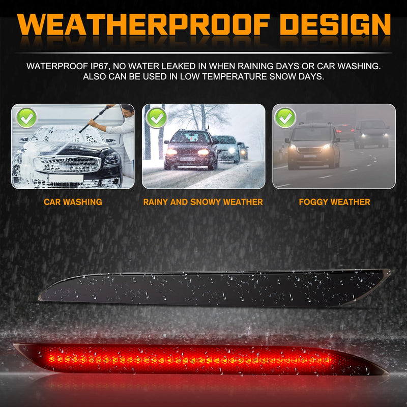 Gempro Rear Bumper Reflector Lights for Ford Mustang 2015-2017 Led Red Brake Tail Lamps Smoked Len, 2PCS 2015-2017 Ford Mustang Rear Bumper Reflector