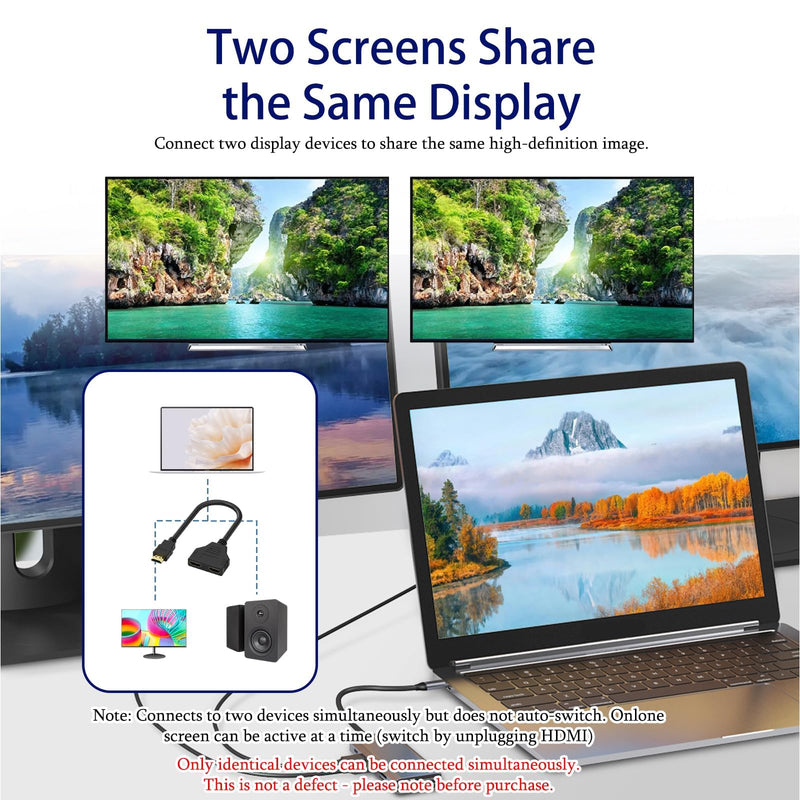 Dual HDMI Adapter for 2 Monitors, HDMI Splitters 1 in 2 Out, Male to Double Female HDMIs Adapter for TV LCD DVD HDTV Player Projector Dual Monitors, HDMI Splitters 1 in 2 Out