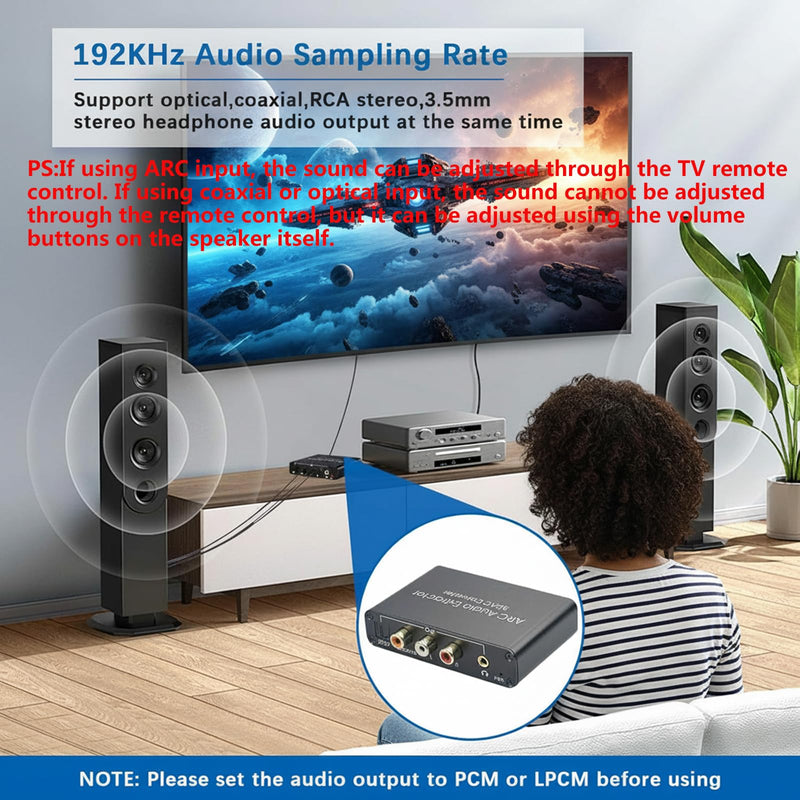 HDMI ARC Audio Extractor Converter,192KHz ARC Audio Extractor DAC Converter, Digital to Analog Audio Converter, Optical HDMI ARC to Optical/Coaxial Stereo L/R 3.5mm Jack for TV (ARC/SPDIF Coax Input) ARC/SPDIF Coax input