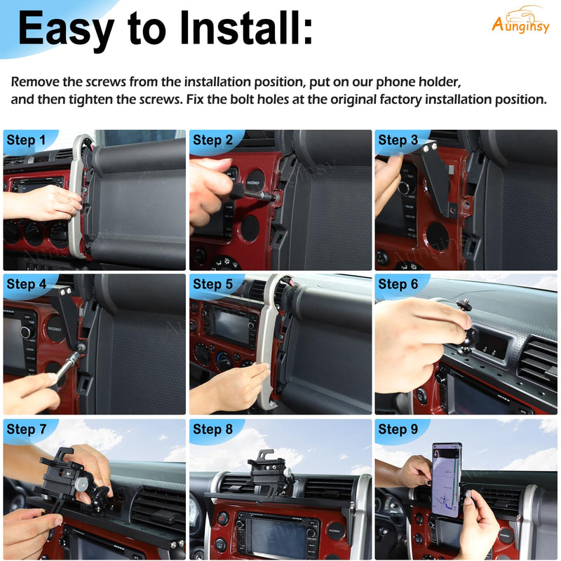 Car Instrument Panel Track Cell Phone Mount Compatible with Toyota FJ Cruiser 2007-2021+, Multifunctional Dashboard Clip Air Vent Panel Universal Mobile Phone Holder Navigation Bracket Accessories Style D